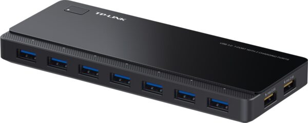 HUB extern TP-LINK, porturi USB: USB 3.0 x 7, Fast Charging Port x 2, conectare prin USB 3.0, alimentare retea 220 V, cablu 1 m, negru „UH720”