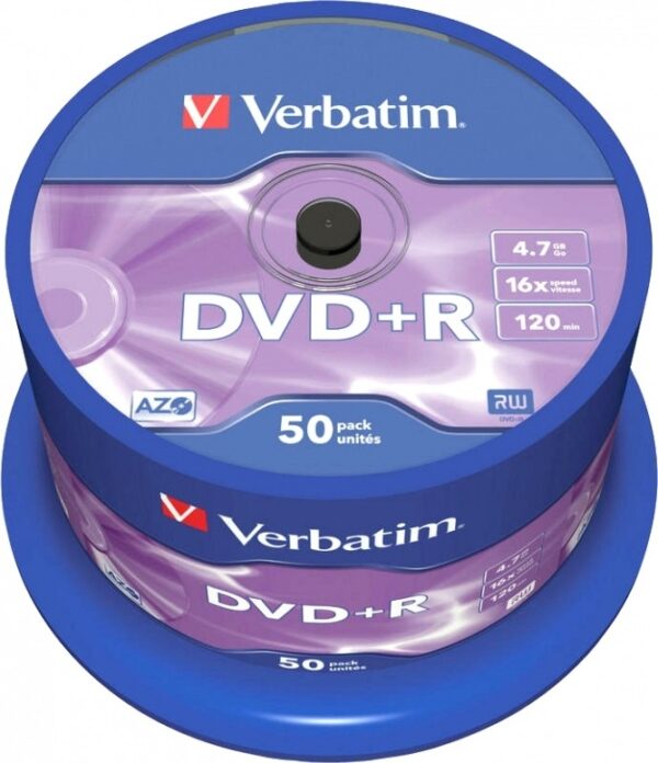 DVD+R VERBATIM 4.7GB, 120min, viteza 16x, 50 buc, Single Layer, spindle, „Matt Silver” „43550”