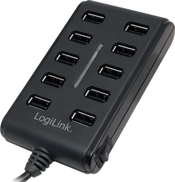 HUB extern LOGILINK, porturi USB: USB 2.0 x 10, conectare prin USB 2.0, alimentare retea 220 V, cablu 0.6 m, negru, „UA0125” (timbru verde 0.8 lei)