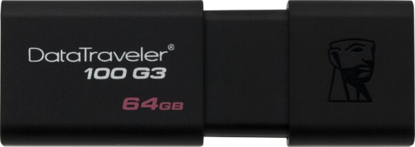 MEMORIE USB 3.0 KINGSTON 64 GB, cu capac, carcasa plastic, negru, „DT100G3/64GB” (include TV 0.03 lei)