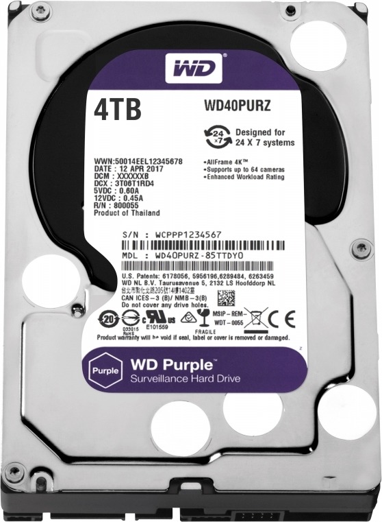 HDD WD 4 TB, Purple, 5.400 rpm, buffer 64 MB, pt. supraveghere, „WD40PURZ”
