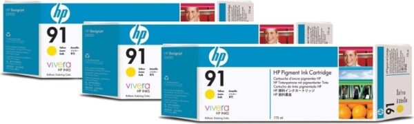 Tri-Pack Original HP Yellow, nr.91, pentru DesignJet Z6100, 3x775ml, (timbru verde 0.45 lei), „C9485A”