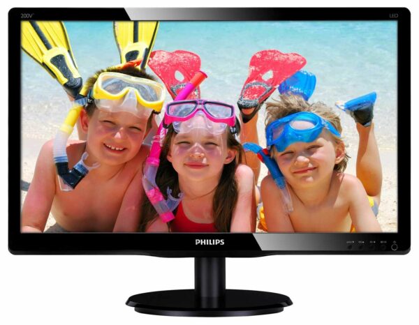 MONITOR PHILIPS 19.5″, home, office, MVA, Full HD (1920 x 1080), Wide, 250 cd/mp, 8 ms, VGA, DVI, „200V4QSBR/00” (timbru verde 7 lei)