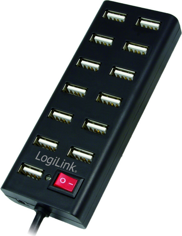 HUB extern LOGILINK, porturi USB: USB 2.0 x 13, conectare prin USB 2.0, alimentare retea 220 V, cablu 0.75 m, negru, „UA0126” (timbru verde 0.8 lei)