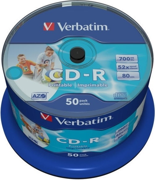 CD-R VERBATIM 700MB, 80min, viteza 52x, 50 buc, spindle, printabil, „AZO Wide Inkjet Printable” „43438”