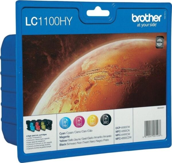 Combo-Pack Original Brother CMYK, LC1100HYVALBP, pentru DCP-6690|MFC-5895|MFC-6490|MFC-6890, 1 x 4503×325, (timbru verde 0.60 lei), „LC1100HYVALBP”