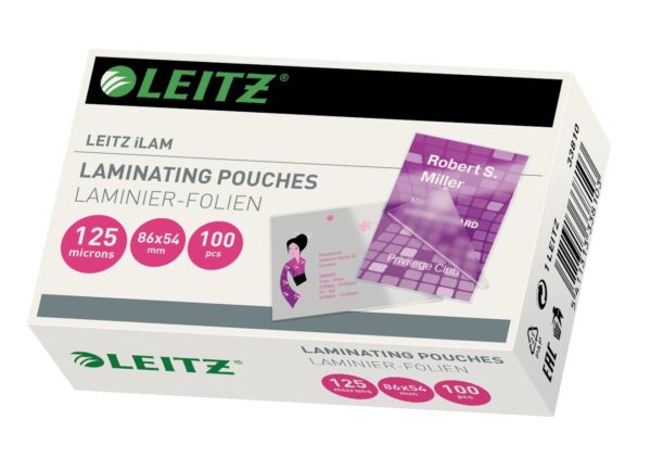 Folie Leitz MINI pentru laminare la cald, 54×86, 125 mic., 100buc/set, „33810”