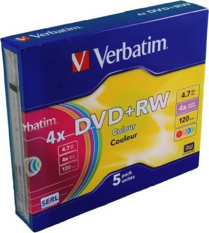 DVD+RW VERBATIM 4.7GB, 120min, viteza 1-4x, set 5 buc, Single Layer, carcasa, „Colours” „43297”