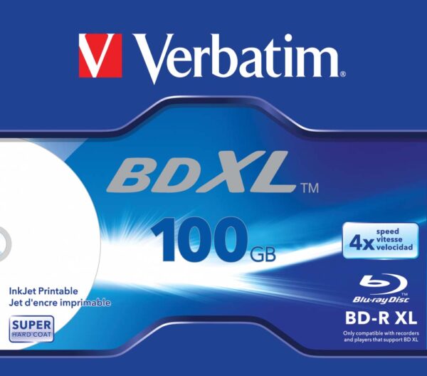 BD-R XL VERBATIM 100GB, viteza 4x, 1 buc, Jewel case, „Wide Inkjet Printable” „43789”