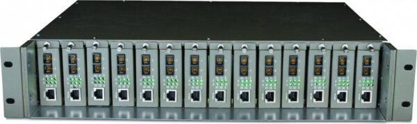 SASIU RACKABIL TP-LINK 14-sloturi media convertor fara management, rack 19-inch, suport sursa de alimentare redundanta, o sursa AC inclusa „TL-MC1400”
