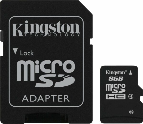 CARD MicroSD KINGSTON, 8 GB, MicroSDHC, clasa 4, standard nu e cazul, „SDC4/8GB” (timbru verde 0.03 lei)