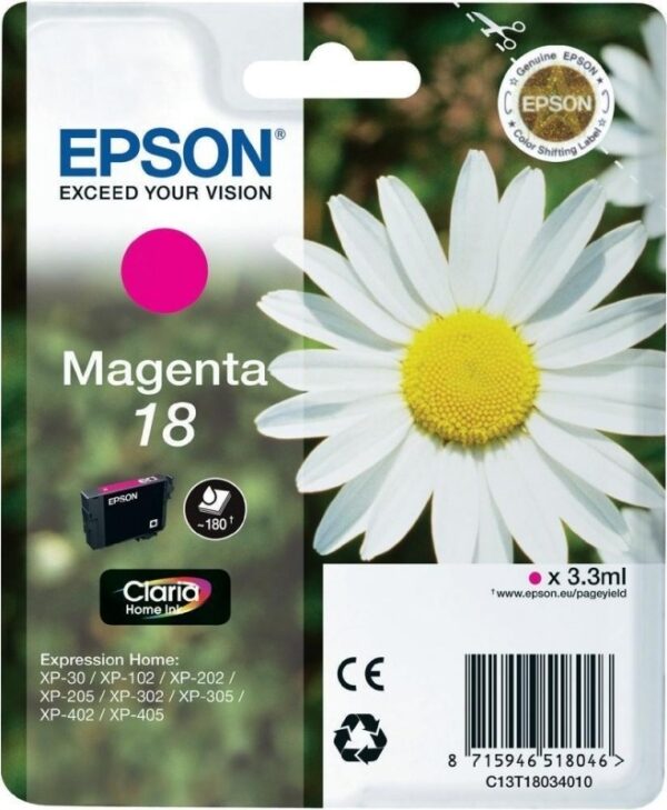 Cartus Cerneala Original Epson Magenta, T1803, pentru XP102|202|205|302|305|402|405, , (timbru verde 0.15 lei), „C13T18034010”