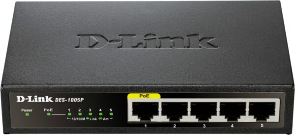 SWITCH PoE D-LINK 5 porturi 10/100Mbps (1 PoE), IEEE 802.3af, carcasa metalica, „DES-1005P” (timbru verde 2 lei)