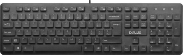 TASTATURA DELUX, cu fir, 105 taste, format standard, switch , USB, negru, „KA150U” (timbru verde 0.8 lei)