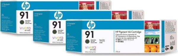 Tri-Pack Original HP Matte Black, nr.91, pentru DesignJet Z6100, 3x775ml, (timbru verde 0.45 lei), „C9480A”