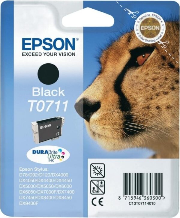 Cartus Cerneala Original Epson Black, T0711, pentru D78|DX4000|4050|5000|5050|6000|6050|7000F, , (timbru verde 0.15 lei), „C13T07114011”