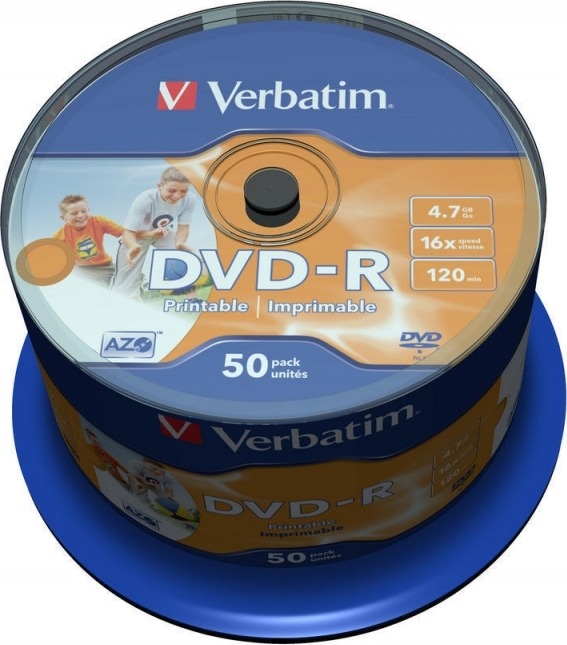 DVD-R VERBATIM 4.7GB, 120min, viteza 16x, 50 buc, Single Layer, spindle, printabil, „Wide Inkjet Printable” „43533”