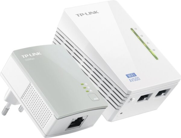 KIT ADAPTOR POWERLINE TP-LINK tehnologie AV, AV600, pana la 300Mbps, 2 porturi 10/100Mbps, wireless 300Mbps, compus din TL-WPA4220 & TL-PA4010 „TL-WPA4220KIT” (timbru verde 2 lei)