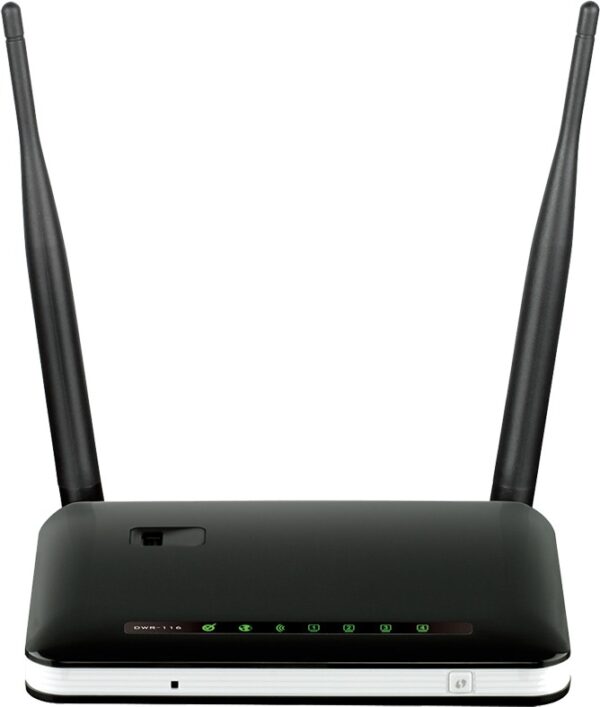 ROUTER D-LINK wireless. 4G LTE (desktop), 300Mbps, 4 porturi 10/100Mbps + 1 WAN, 2 antene externe, N300, compatibil modem 3G/4G LTE, „DWR-116” (timbru verde 0.8 lei)