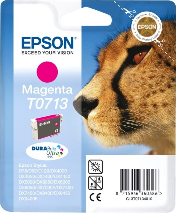 Cartus Cerneala Original Epson Magenta, T0713, pentru D78|DX4000|4050|5000|5050|6000|6050|7000F, , (timbru verde 0.15 lei), „C13T07134011”