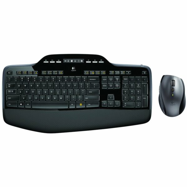 KIT wireless LOGITECH, tastatura wireless multimedia, palm rest, display LCD + mouse wireless, 6 butoane „M705”, 1 singur receiver, black, „MK710” „920-002440” (timbru verde 0.8 lei)