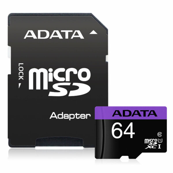 CARD MicroSD ADATA, 64 GB, MicroSDXC, clasa 10, standard UHS-I U1, „AUSDX64GUICL10-RA1” (timbru verde 0.03 lei)