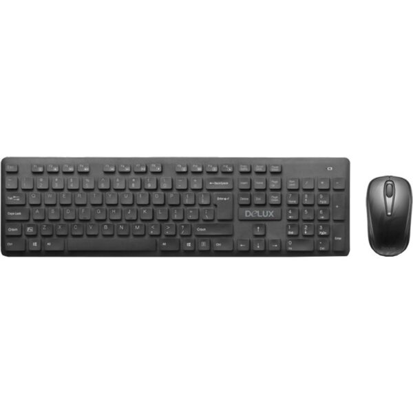 Kit TASTATURA si Mouse DELUX, „KA150+M136GX”, wireless, 104 taste format standard, mouse , 3/1 butoane, negru, „KA150G” (timbru verde 0.8 lei)