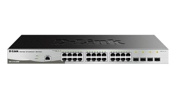 SWITCH PoE D-LINK Smart 24 porturi Gigabit (24 PoE) + 4 porturi Combo SFP, IEEE 802.3at, carcasa metalica, rackabil, „DGS-1210-28MP/ME”(timbru verde 2 lei)