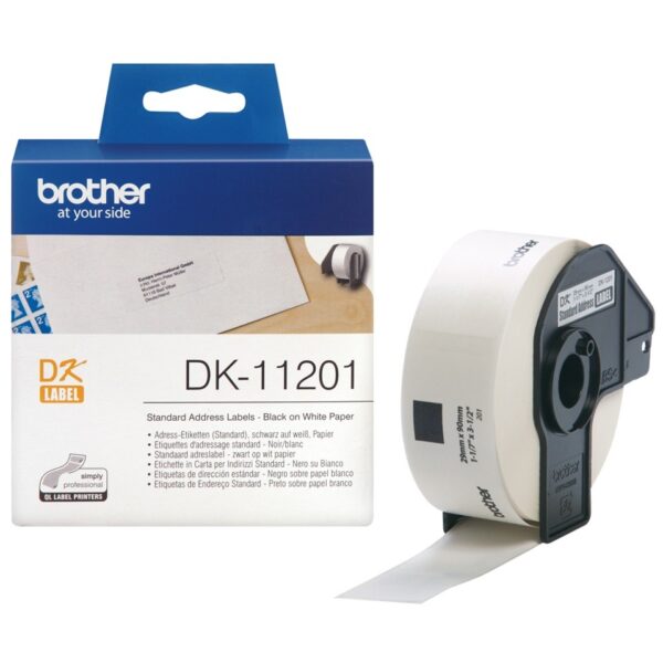 Banda Continua Hartie Original Brother Black on White, DK11201, pentru P-TOUCH QL-1100|QL-1110|QL-800|L-810|QL-1050|QL-1060|QL-500|QL-560|QL-570|QL-580|QL-650|QL-700 , 400, incl.TV 0 RON, „DK11201”