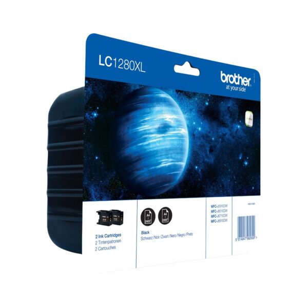 Dual-Pack Original Brother Black, LC1280XLBKBP2, pentru DCP-J525|J725|J925|MFC-J430|J5910|J625|J6510|J6910, 2×2.4K, (timbru verde 0.15 lei), „LC1280XLBKBP2”