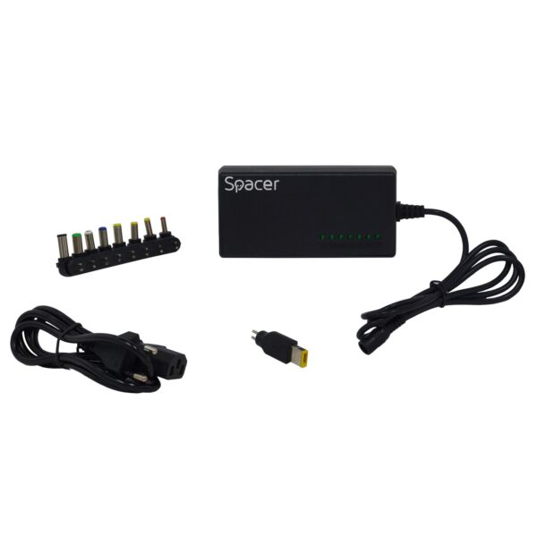 ALIMENTATOR Notebook Universal AC-DC, SPACER, 96W – compatibil cu majoritatea NB, 9 tipuri de mufe, DC12/16/18/19/20/24V, „SPAL-LAP-UNIV”/45506145 (timbru verde 0.80 lei)