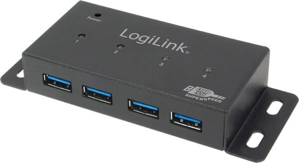 HUB extern LOGILINK, porturi USB: USB 3.0 x 4, conectare prin USB 3.0, alimentare retea 220 V, negru, „UA0149” (timbru verde 0.8 lei)