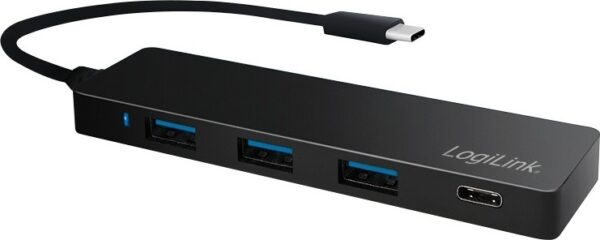 HUB extern LOGILINK, porturi USB: USB 3.0 x 3, USB 3.1 Type C, conectare prin USB 3.2 Type C, cablu 0.1 m, negru, „UA0311” (timbru verde 0.8 lei)