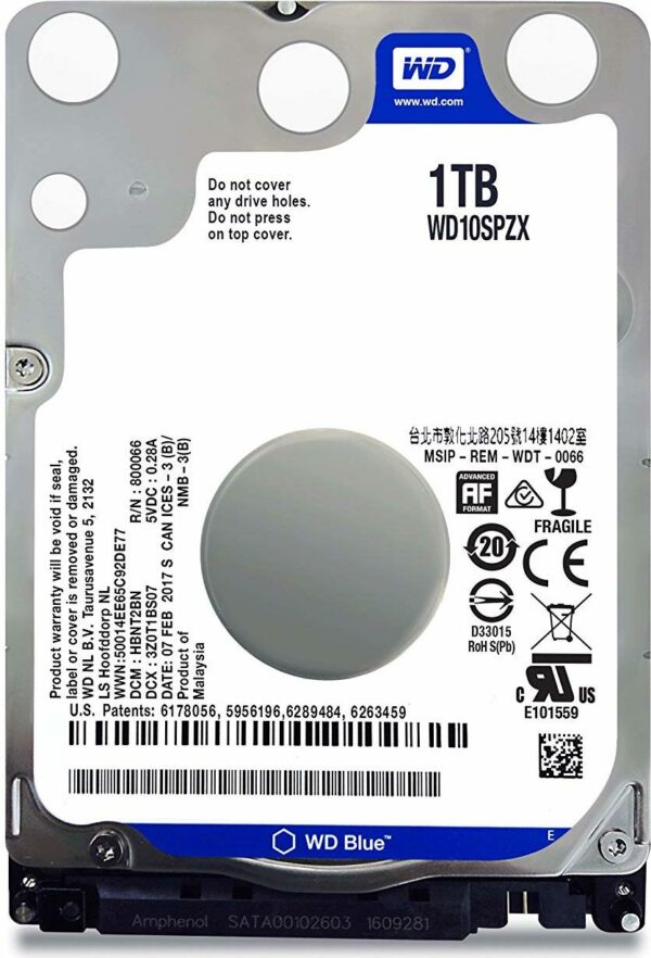 HDD notebook WD 1 TB, Blue, 5400 rpm, buffer 128 MB, 6 Gb/s, S-ATA 3, „WD10SPZX”