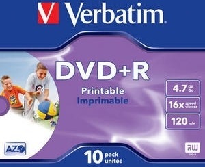 DVD+R VERBATIM 4.7GB, 120min, viteza 16x, set 10 buc, Single Layer, carcasa, printabil, „Wide Inkjet Printable” „43508”