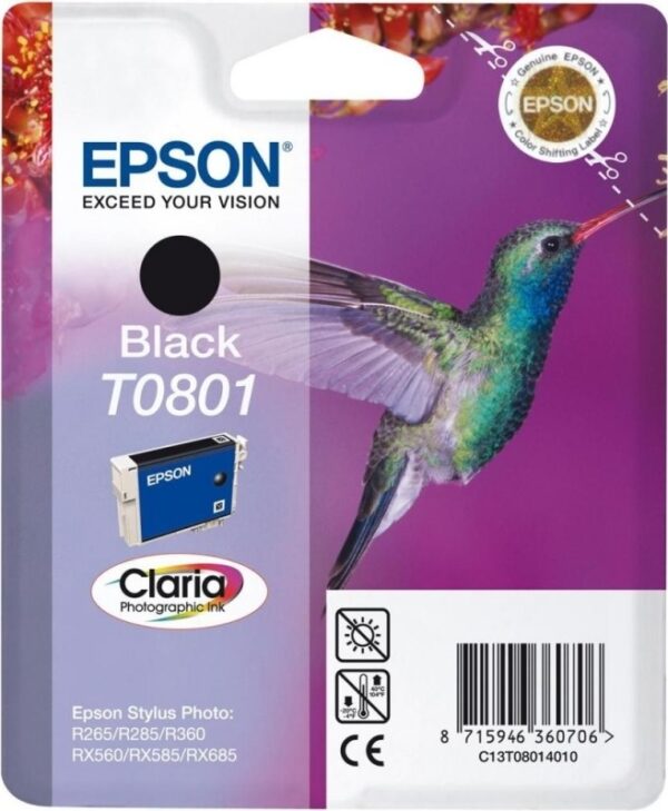 Cartus Cerneala Original Epson Photo Black, T0801, pentru Stylus Photo R265|360|RX562, , (timbru verde 0.15 lei), „C13T08014011”