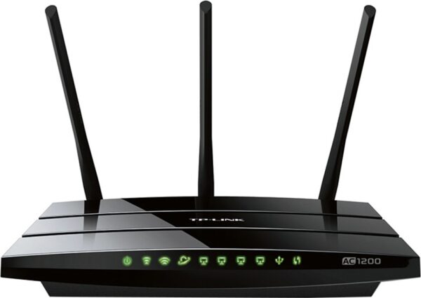 ROUTER TP-LINK wireless 1200Mbps, 4 porturi Gigabit, 3 antene externe, Dual Band AC1200 „Archer C1200” (timbru verde 2 lei)