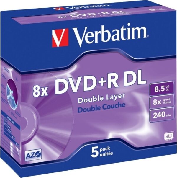 DVD+R VERBATIM 8.5GB, 240min, viteza 8x, set 5 buc, Double Layer, carcasa, „Matt Silver” „43541”