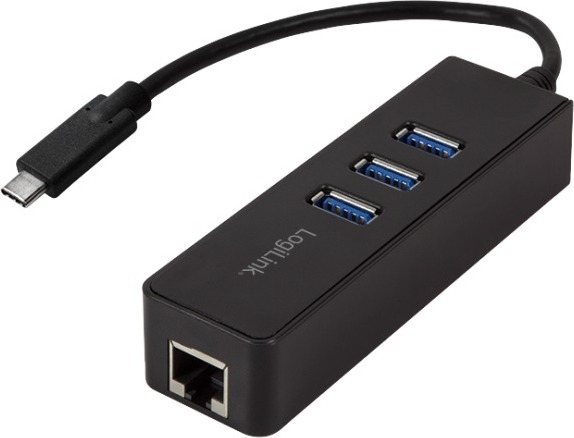 HUB extern LOGILINK, porturi USB: USB 3.0 x 3, conectare prin USB 3.2 Type C, cablu 0.1 m, retea 10/100/1000 Mbps (Gigabit), negru, „UA0283” (include TV 0.8lei)