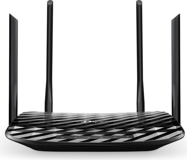 ROUTER TP-LINK wireless 1200Mbps, 4 porturi Gigabit, 4 antene externe + 1 interna, Dual Band AC1200 „Archer C6” (timbru verde 0.8 lei)