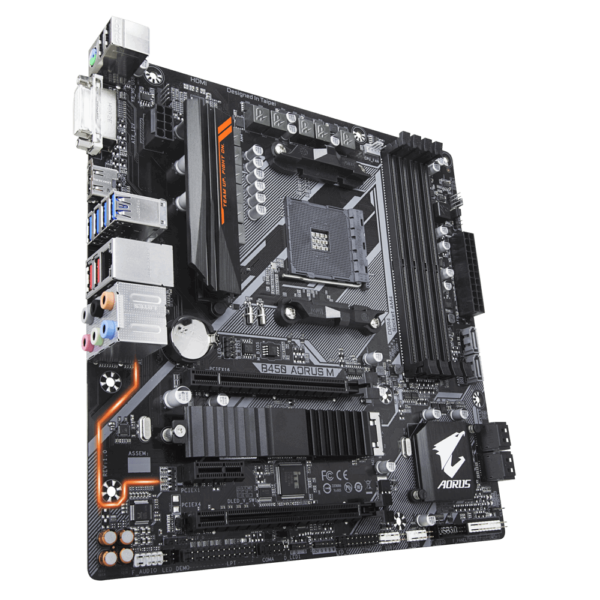 PLACA de BAZA Gigabyte „B450 AORUS M”, skt AM4, mATX, AMD B450, 4 x DDR4, max. 64 GB, 6 x SATA, 1 x M.2, 7.1, „B450 AORUS M”