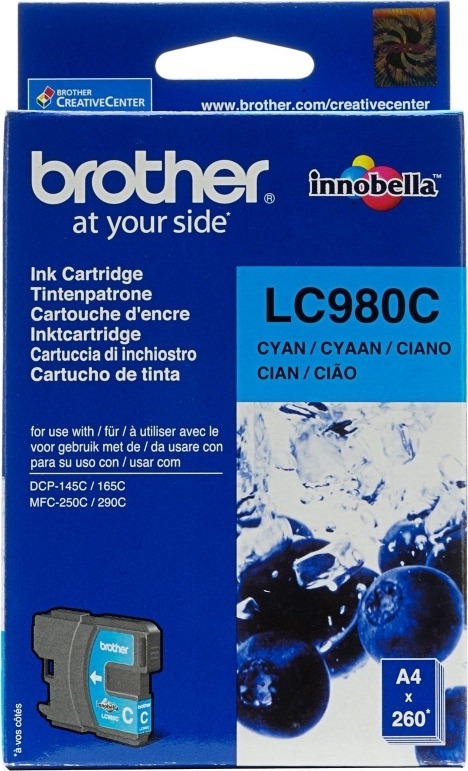 Cartus Cerneala Original Brother Cyan, LC980C, pentru DCP-145C|165C|195C|365C|375C|MFC-250C|290C|295CN, 295,, incl.TV 0.11 RON, „LC980C”