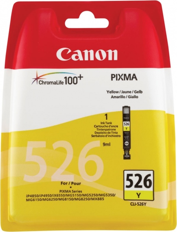 Cartus Cerneala Original Canon Yellow, CLI-526Y, pentru Pixma IP4850|IP4950|IX6550|MG5150|MG5250|MG5350|MG6150|MG6250|MG8150|MG8250|MX715|MX885|MX895, , incl.TV 0.11 RON, „BS4543B001AA”