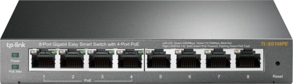SWITCH PoE TP-LINK 8 porturi Gigabit (4 PoE), IEEE 802.3af, carcasa metalica „TL-SG108PE” (timbru verde 2 lei)
