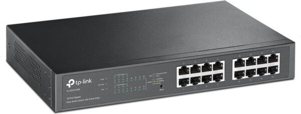 SWITCH PoE TP-LINK SMART 16 porturi Gigabit (8 PoE+), IEEE 802.3af/at, carcasa metalica, rackabil „TL-SG1016PE” (timbru verde 2 lei)