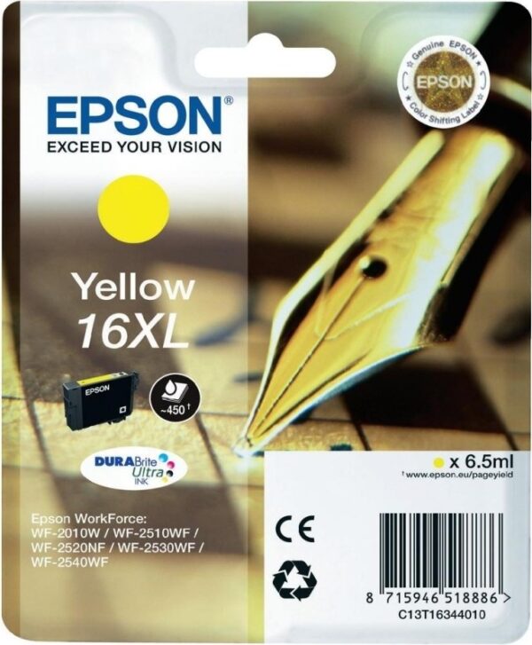 Cartus Cerneala Original Epson Yellow, T1634, pentru WF2540, , (timbru verde 0.15 lei), „C13T16344010”