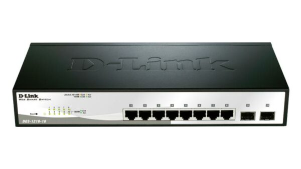 SWITCH D-LINK SMART 8 porturi Gigabit + 2 sloturi SFP, carcasa metalica, rackabil, „DGS-1210-10” (timbru verde 2 lei)