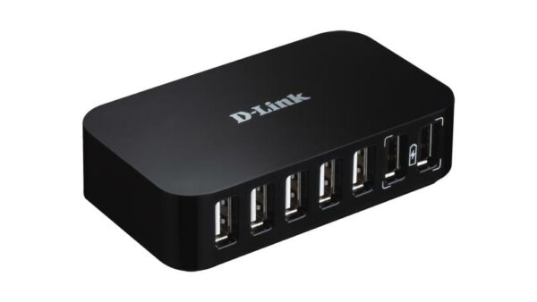 HUB extern D-LINK, porturi USB: USB 2.0 x 7, conectare prin USB 2.0, alimentare retea 220 V, negru, „DUB-H7” (timbru verde 0.8 lei)