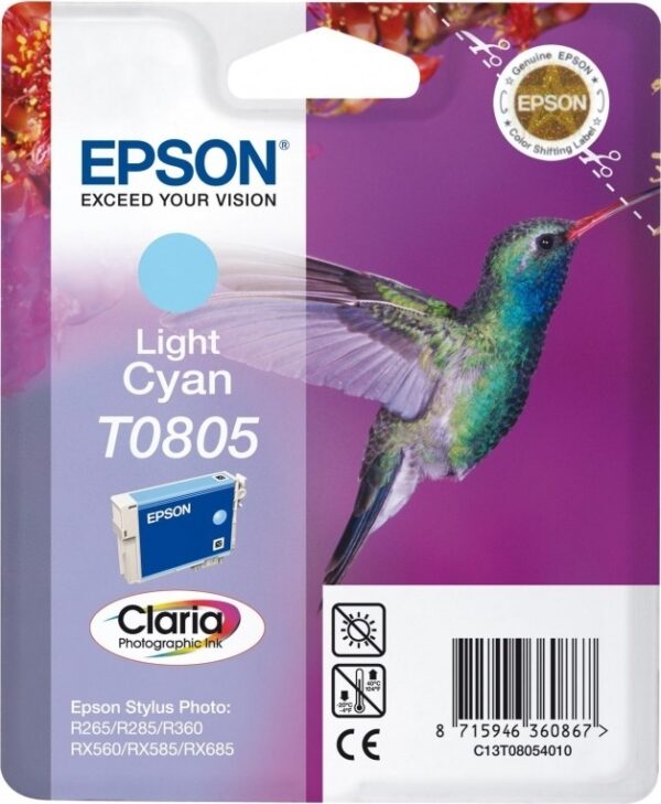 Cartus Cerneala Original Epson Light Cyan, T0805, pentru Stylus Photo R265|360|RX562, , (timbru verde 0.15 lei), „C13T08054011”