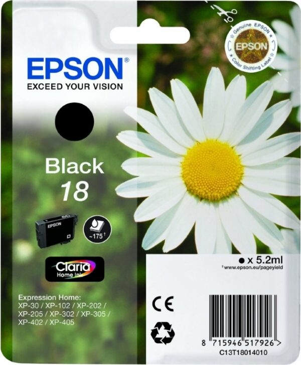 Cartus Cerneala Original Epson Black, T1801, pentru XP102|202|205|302|305|402|405, , (timbru verde 0.15 lei), „C13T18014010”